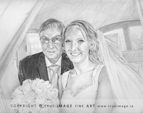 father and bride pencil portrait