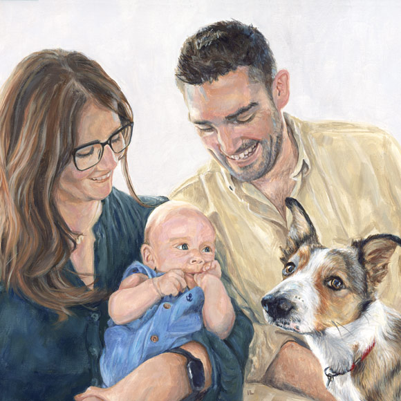 Portrait paintings and sketches of people with their pets from photos
