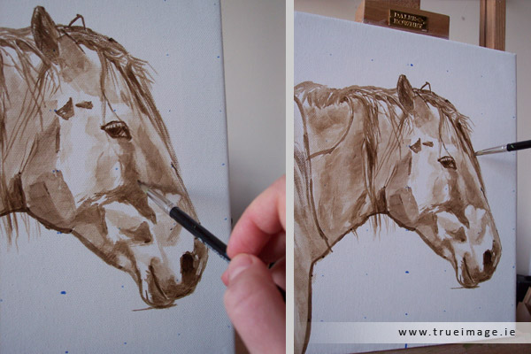 Horse portrait painting in acrylic - progress image 1