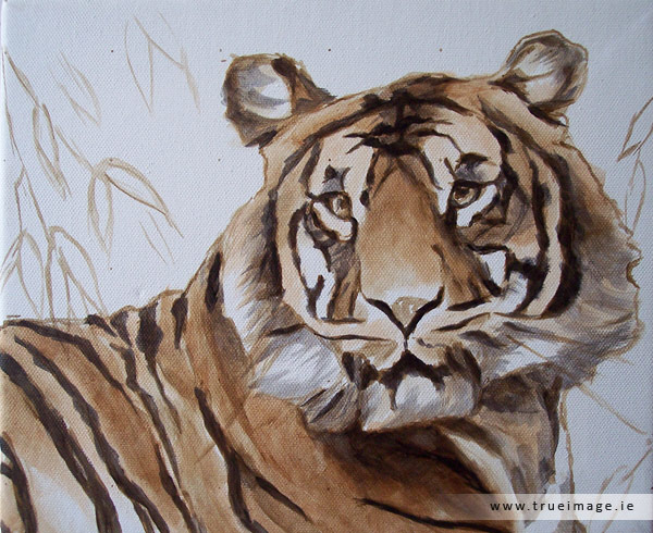 sumatran tiger wildlife painting - progress image 2