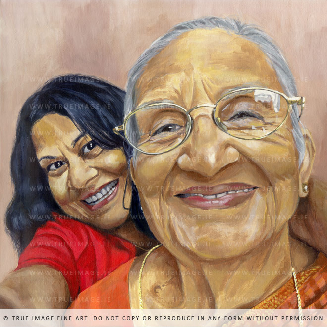 mother and daughter portrait painting