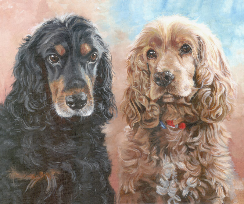 two-cocker-spaniels-dog-portrait-painting