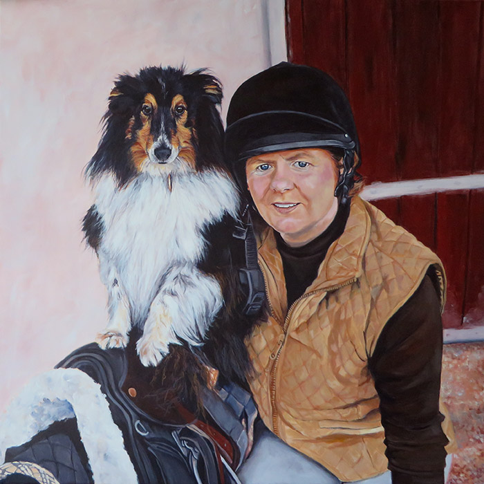 woman and dog portrait painting