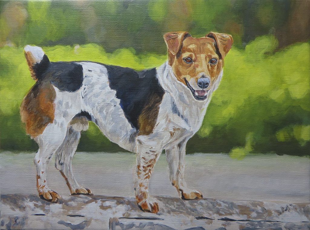 Colour blocking stage of a dog painting