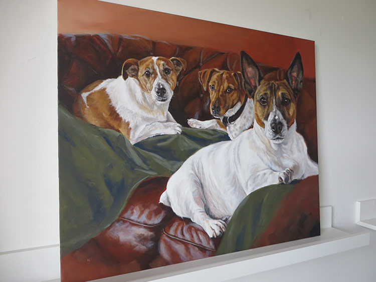Portrait canvas on a shelf