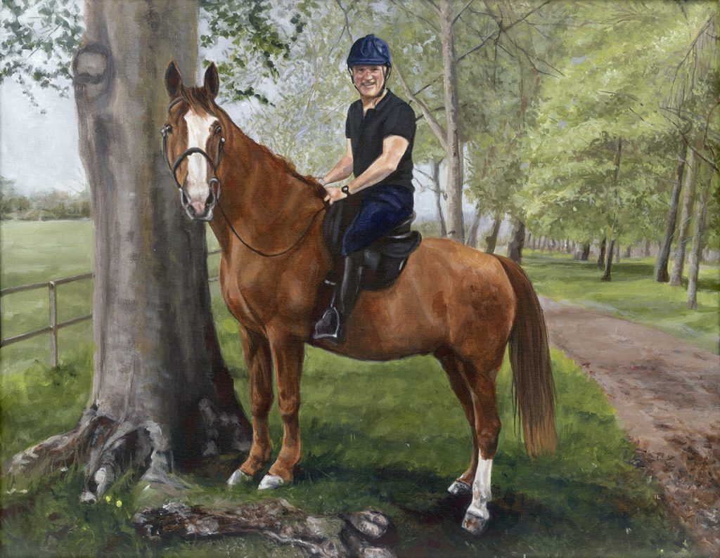 acrylic painting of a horse and jockey