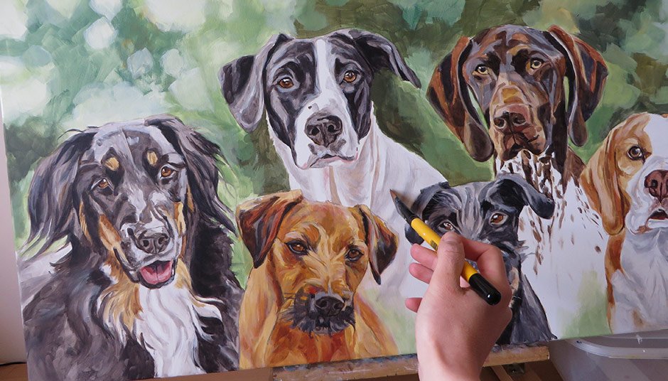 working on a painting