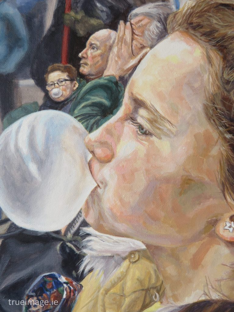 painting of a girl and family on the london tube