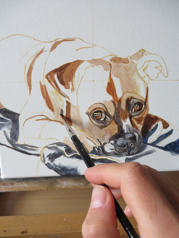 Colour blocking a dog painting
