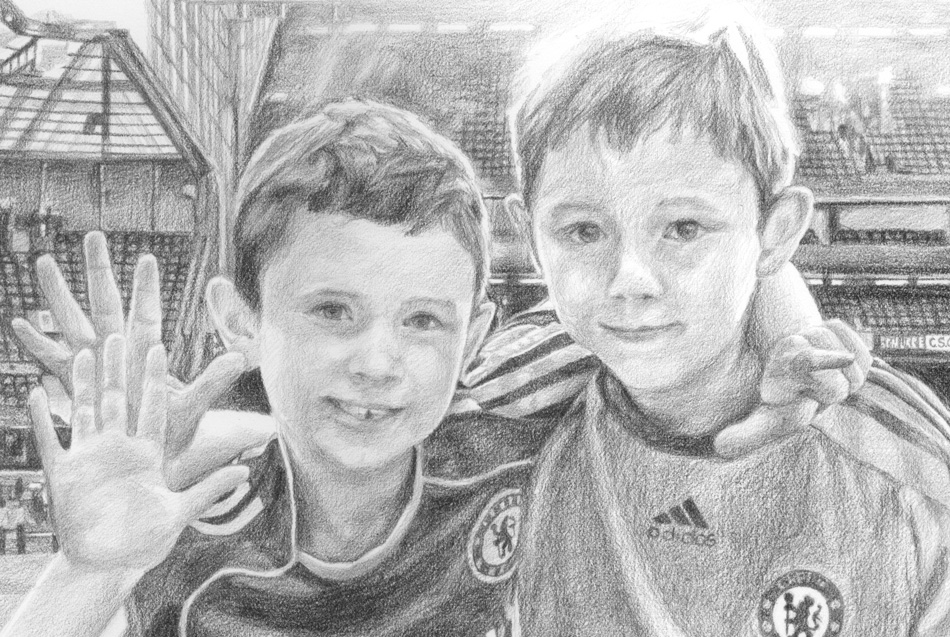 pencil portrait drawing of two boys in detail