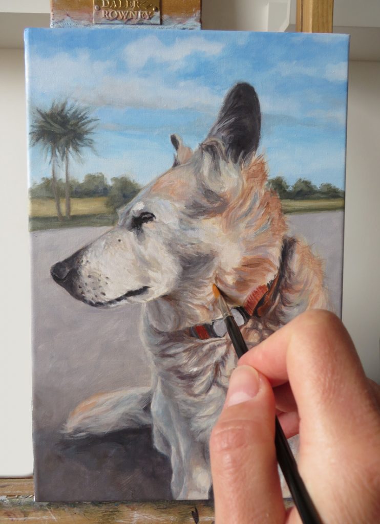 adding detail to a dog painting