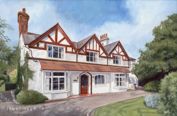 acrylic painting of a traditional family house in ireland from photos