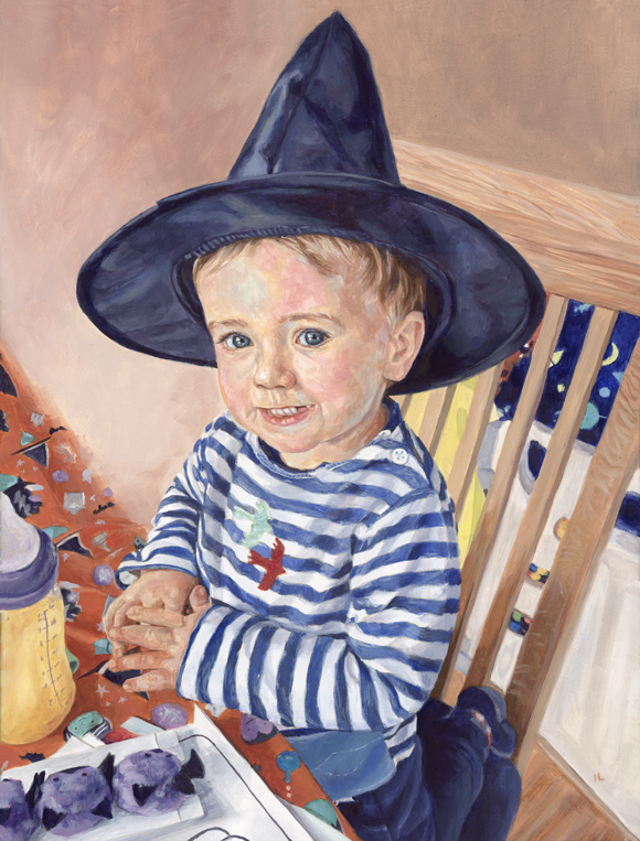 acrylic portrait painting of a small boy in a halloween costume
