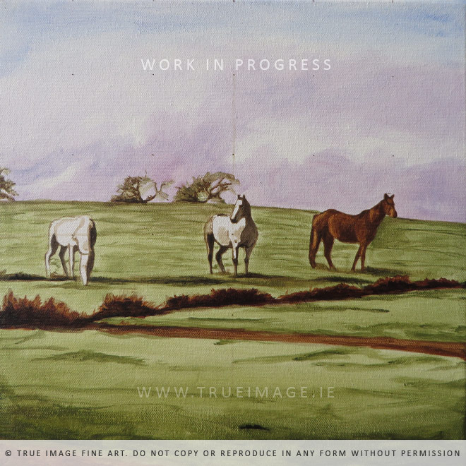 horses in a field wip 3