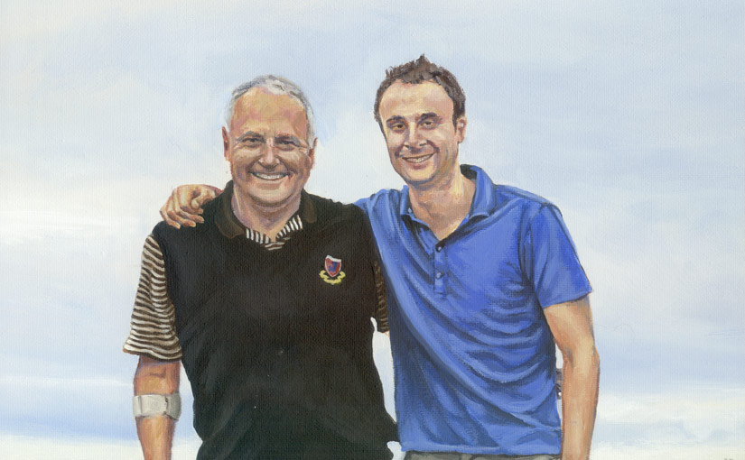 a detail of father and son portrait painting