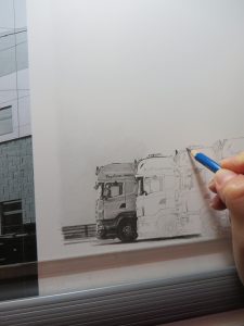 drawing progress of six trucks