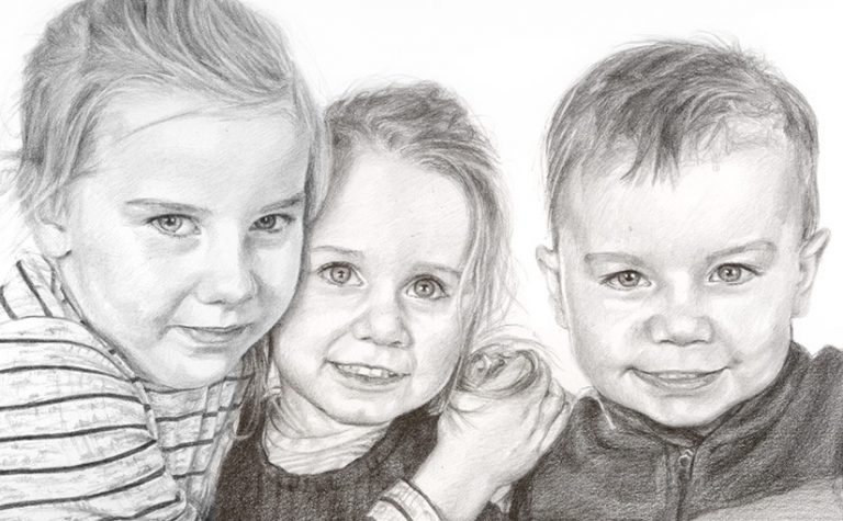 three children drawing