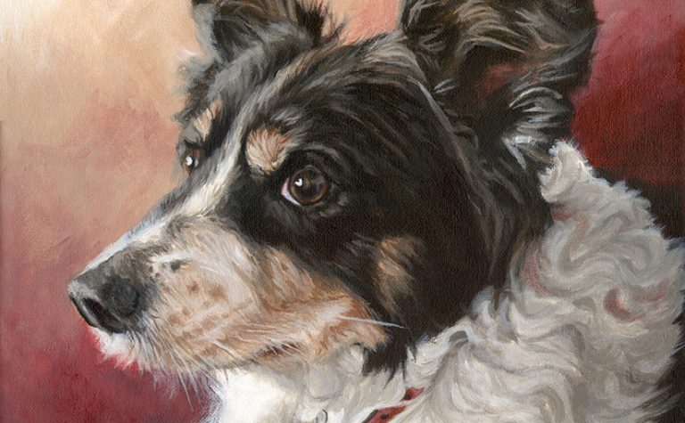 collie acrylic painting detail