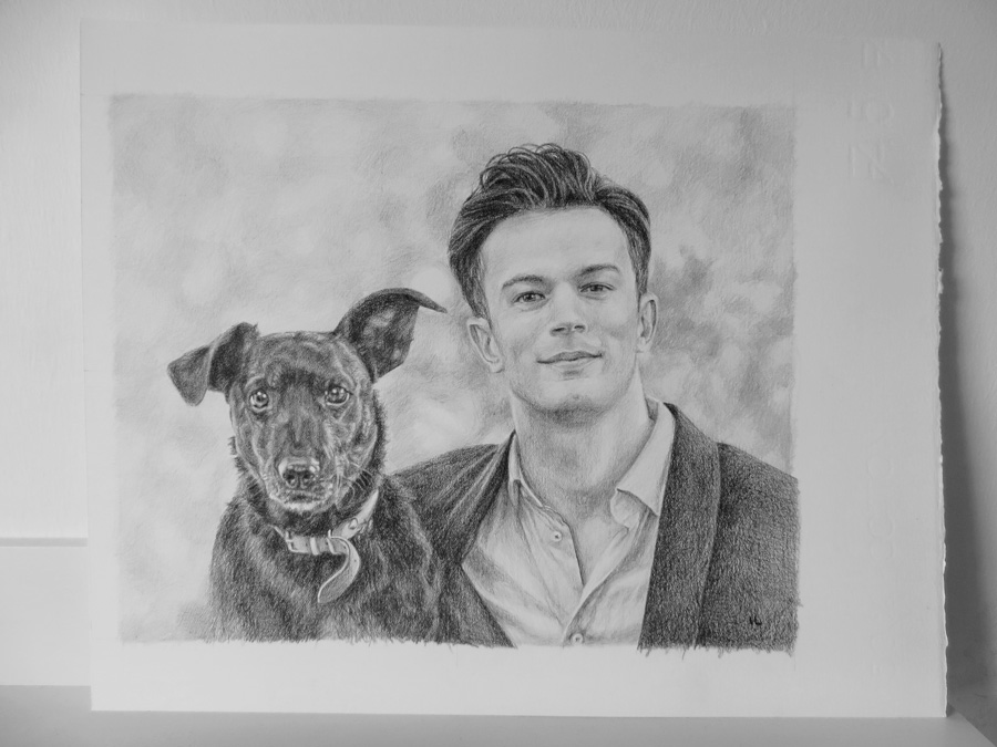 dog and owner portrait sketch