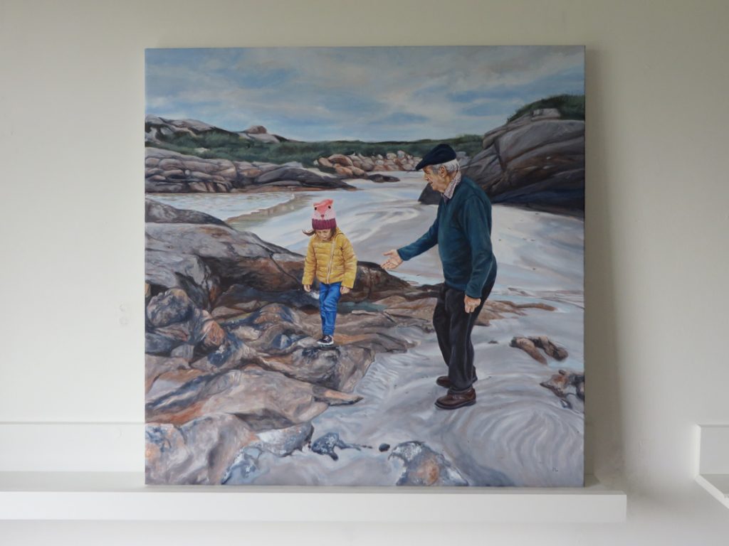 portrait painting of a girl and grandfather