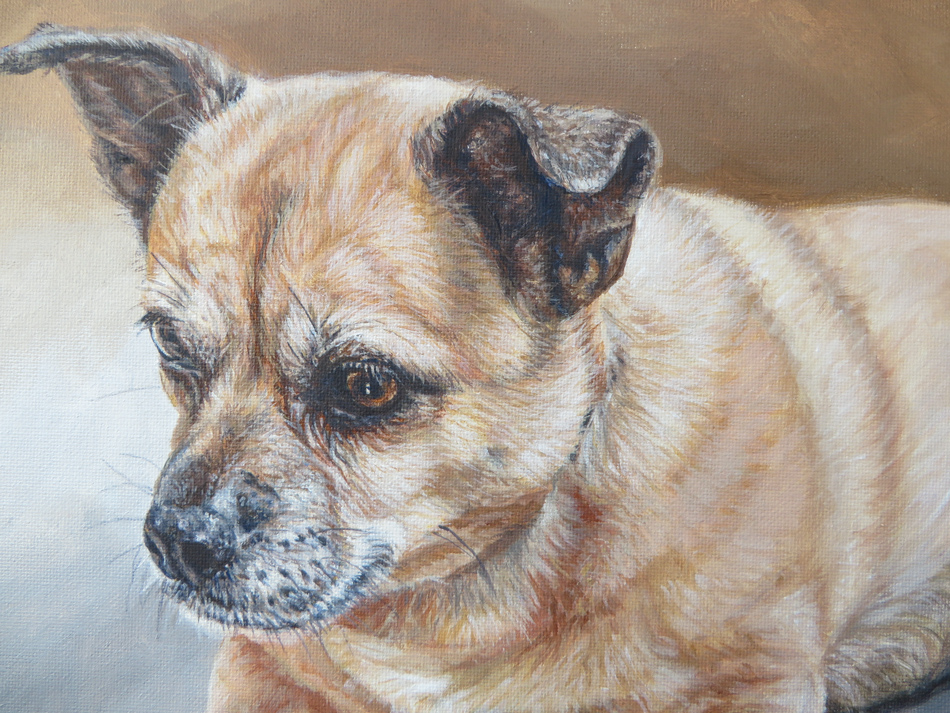 close up image of a dog portrait painting