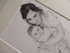 finished drawing in a mount, detail