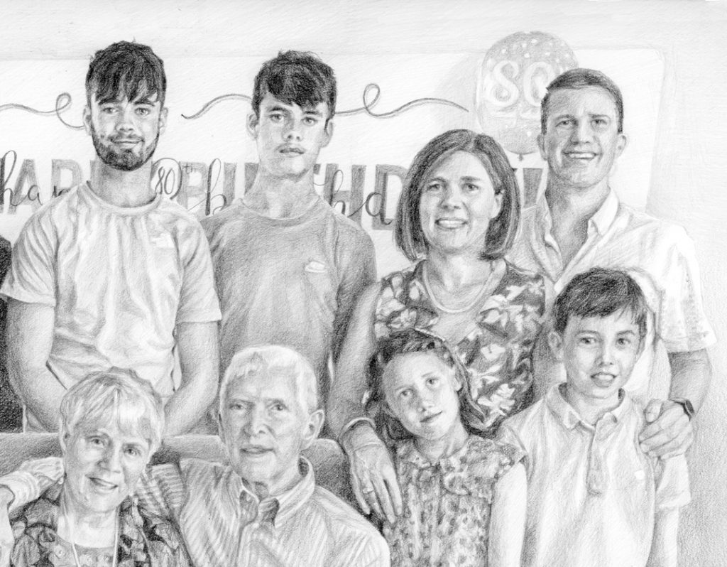 close up of a family portrait sketch