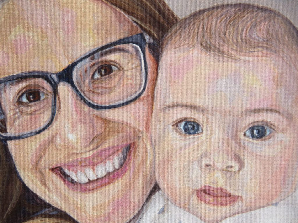 portrait painting of a woman holding her baby son