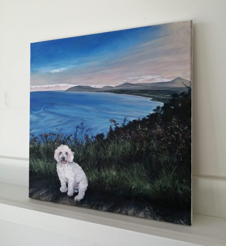 acrylic landscape and dog painting