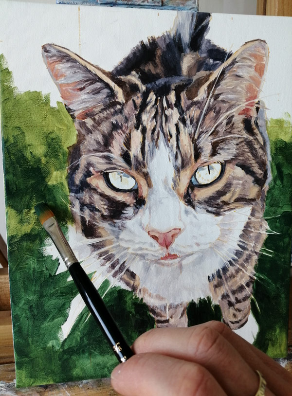 colour blocking a cat portrait painting