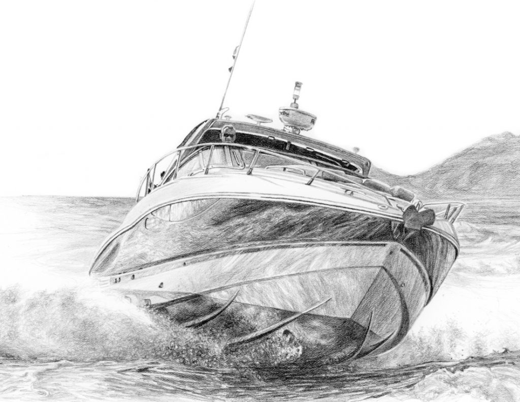 speedboat pencil drawing