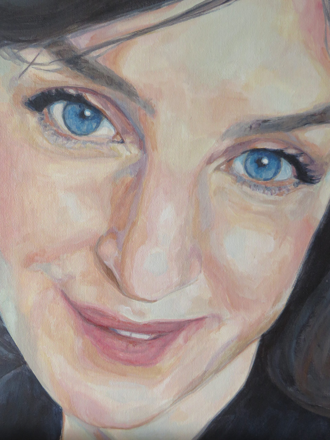 acrylic painting of a dark haired woman smiling