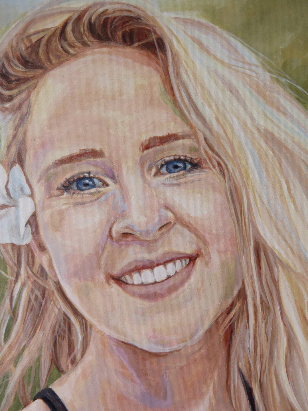 acrylic painting of a young woman smiling