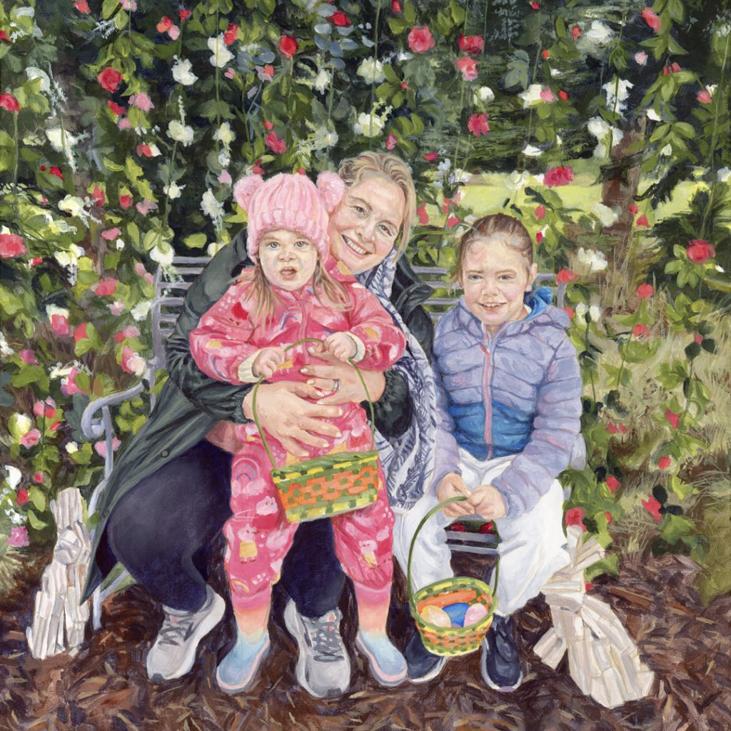 portrait painting of a mother and children 