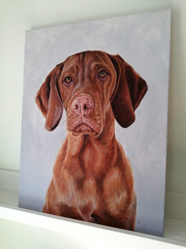 acrylic painting of a velcro dog