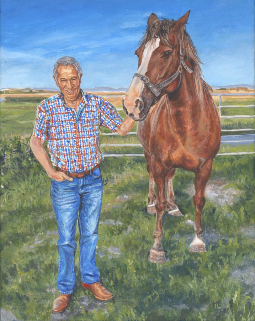 acrylic painting of a horse and man