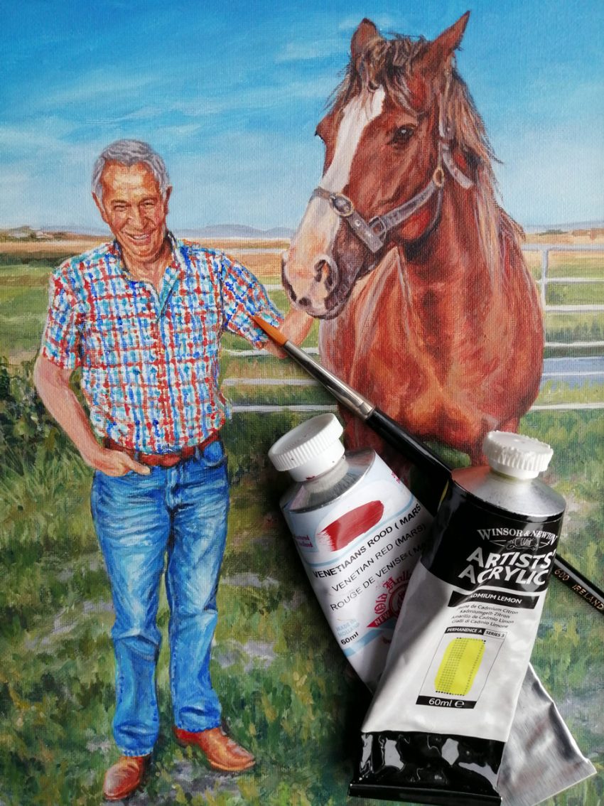 man and horse painting with acrylic paints