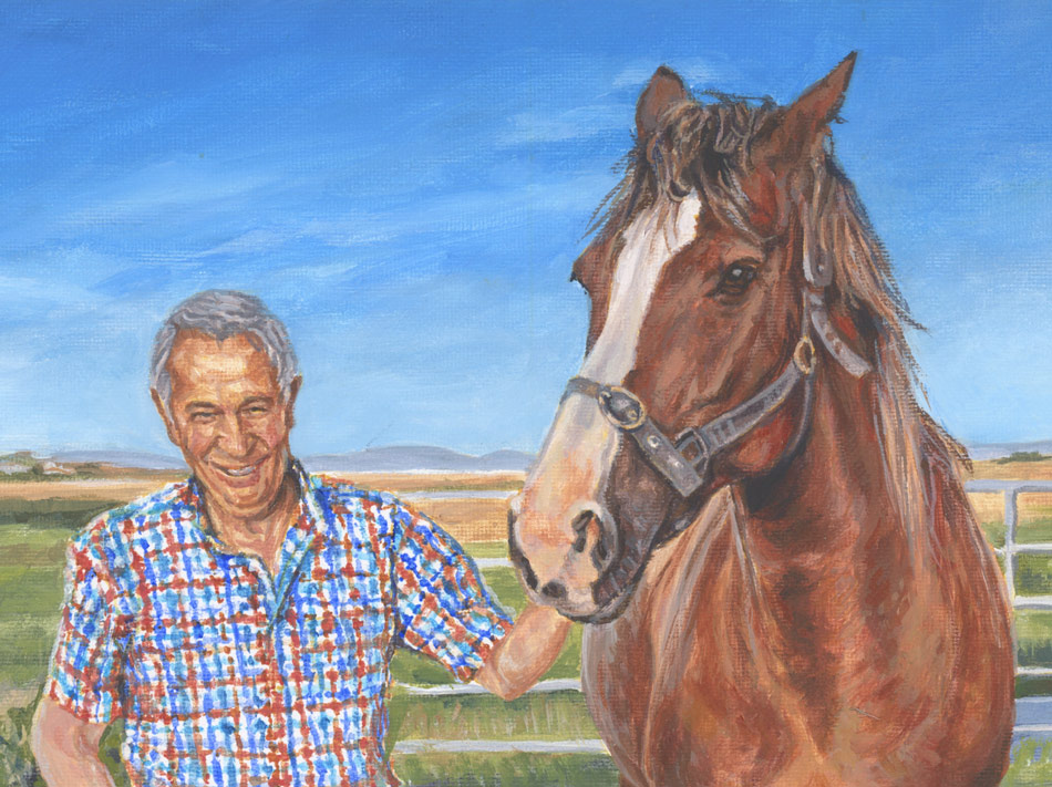 portrait painting of a man and a horse detail