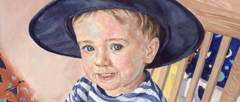 an acrylic portrait of a little boy