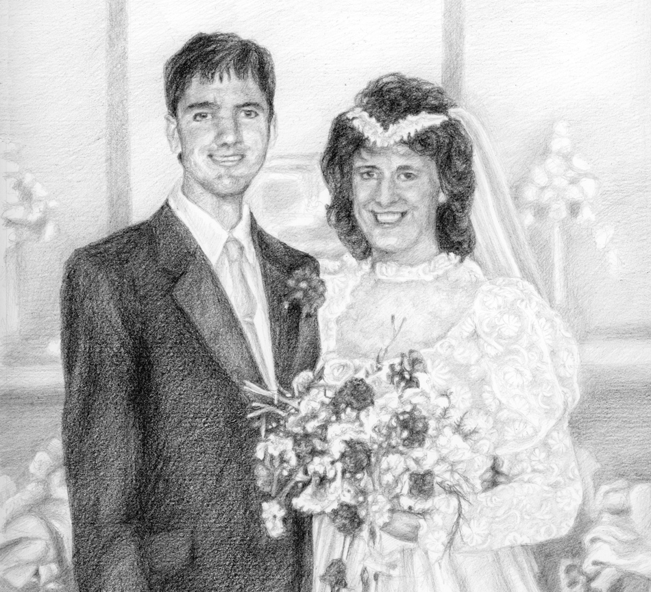 portrait sketch of parents getting married
