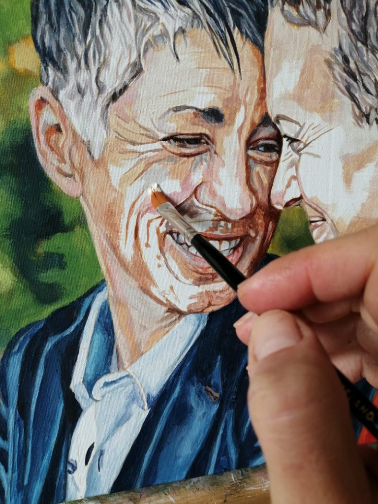 colour blocking progress of a portrait painting