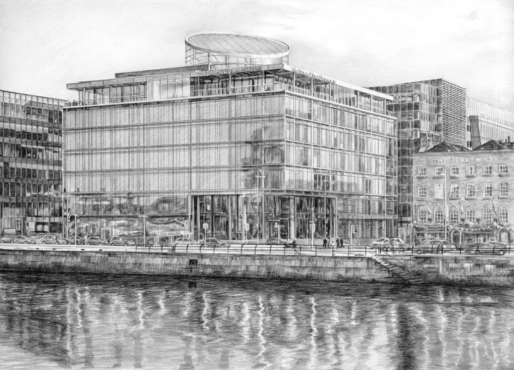 office building drawing in pencil