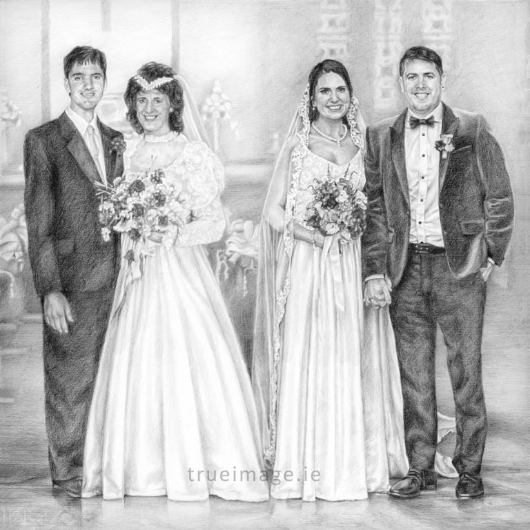 portrait sketch of two wedding couples