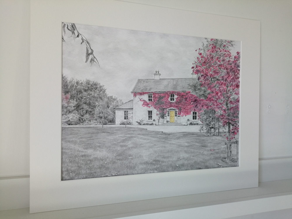 mounted drawing of a house
