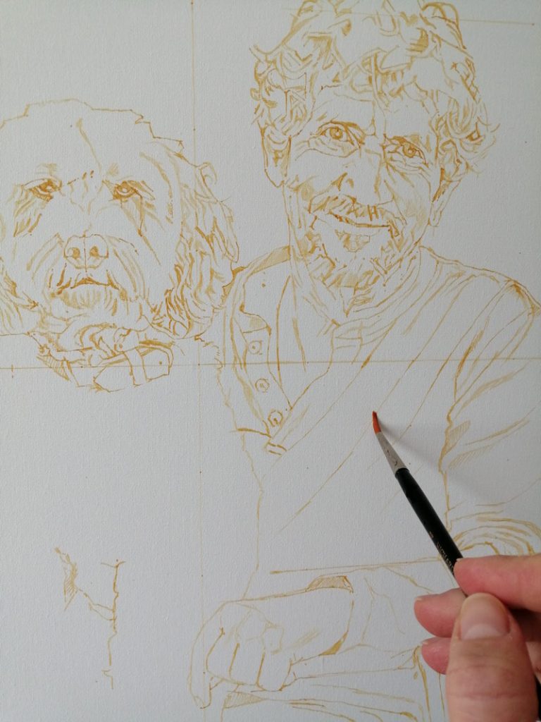 work in progress on a portrait painting of charlie bird