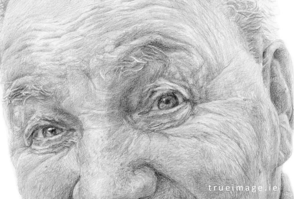 detailed view of man's eyes, drawing by an irish people portraits artist