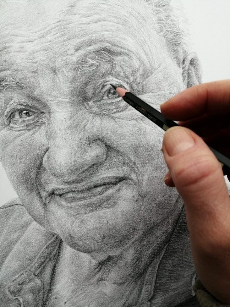 progress photo of a pencil portrait of a man