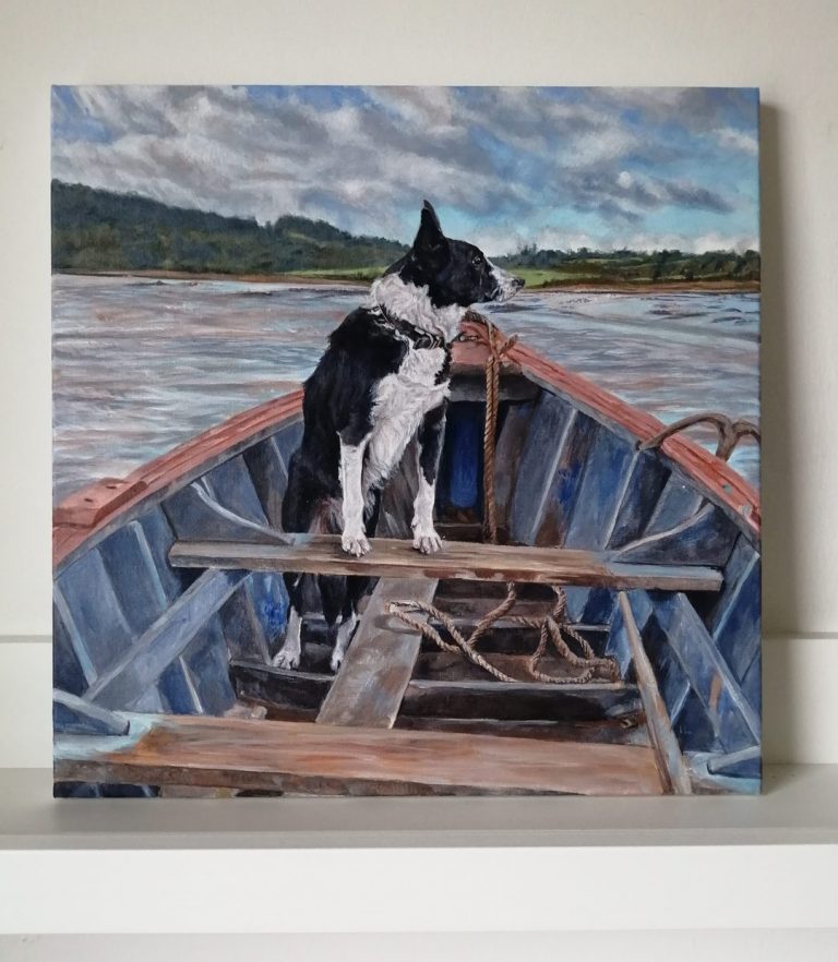 acrylic painting of a sheepdog on canvas