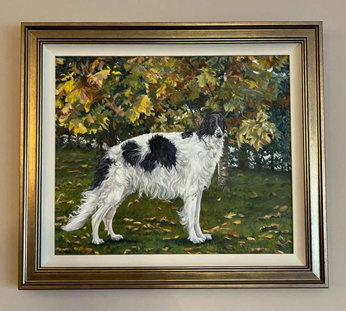 framed canvas painting of a russian wolfhound