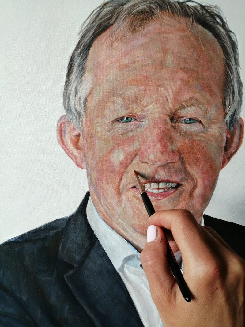 work in progress on the painting of tom parlon - adding detail